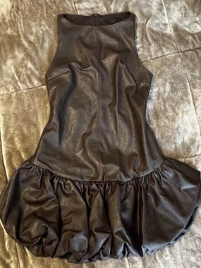 Zara - Sleeveless Faux Leather Peplum Dress in Dark Brown